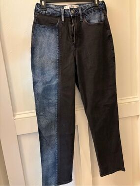 Hollister Two-Tone Black and Washed Blue Straight Jeans